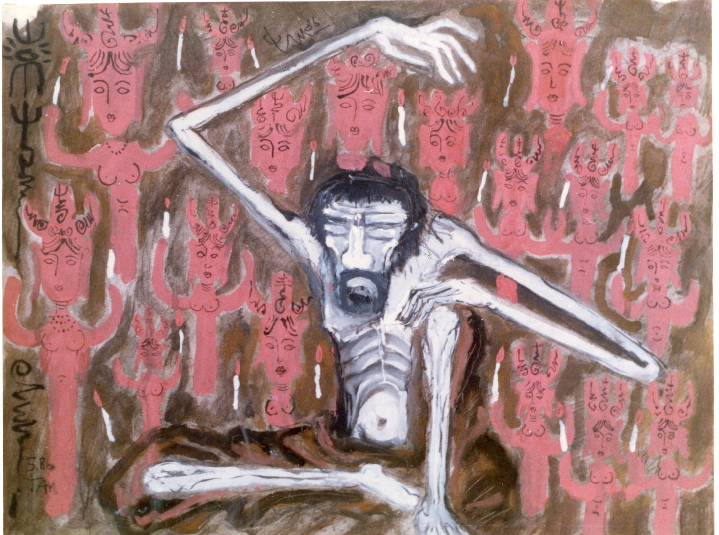 Self-portrait with fairies, gouache on paper, 46 x 60,5 cm, 1986